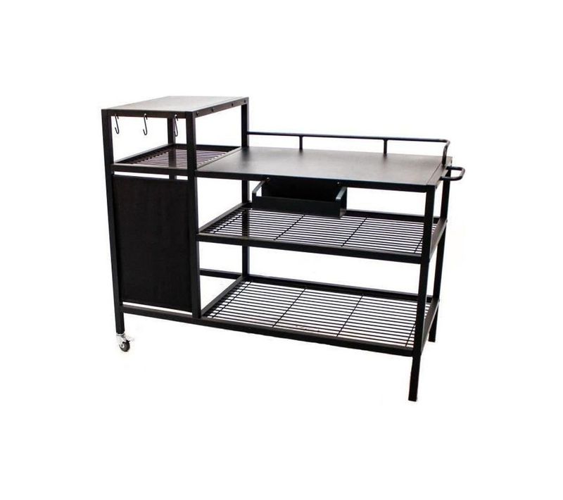 Chariot Plancha En Acier Noir 128 X 60 X 89 Cm, 2 Roues Et Rangements