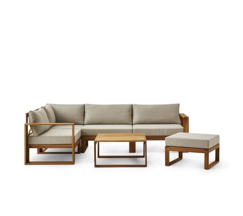 Salon De Jardin En Bois D'acacia Fsc Avec Coussins Gris - 6 Personnes - Levata