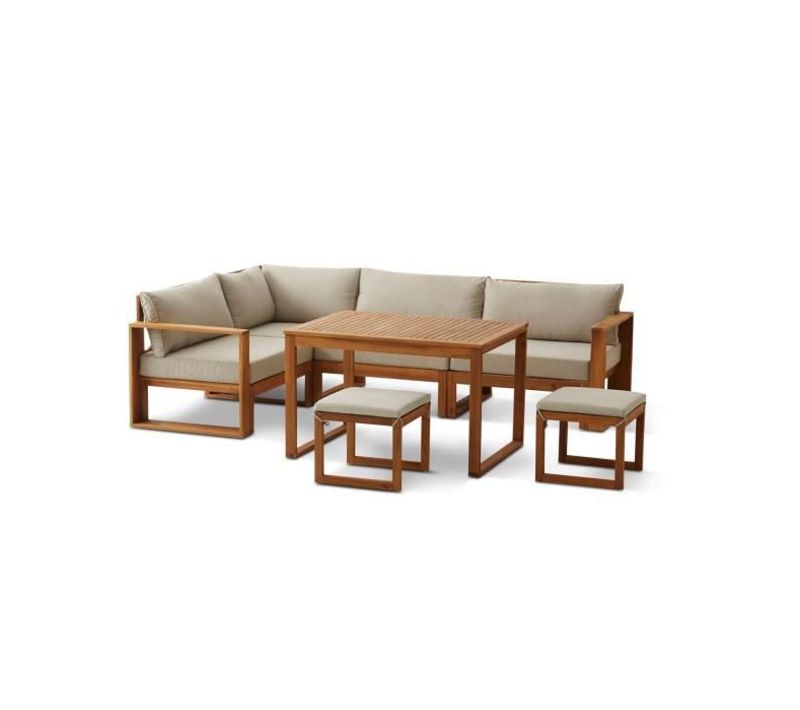 Salon De Jardin 7 Personnes - Bois D'acacia Fsc + Coussins + Housse De Protection - Levata - Gris