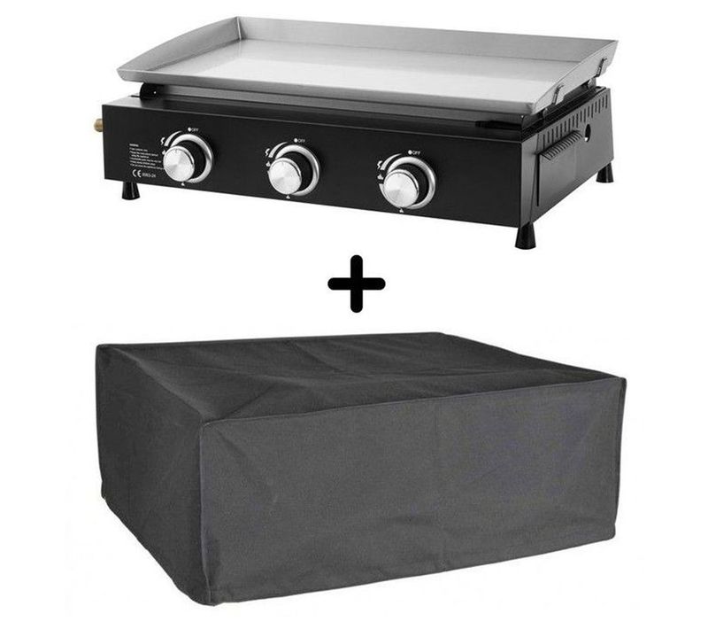 Cuenca Plancha Gaz 3 Brûleurs 61×35 Cm Inox - 7,5 Kw, Housse Incl.