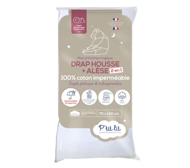 Protège Matelas Bébé 2 En 1 - Alèse + Drap Housse 70x140 Cm - Imperméable - 100% Coton