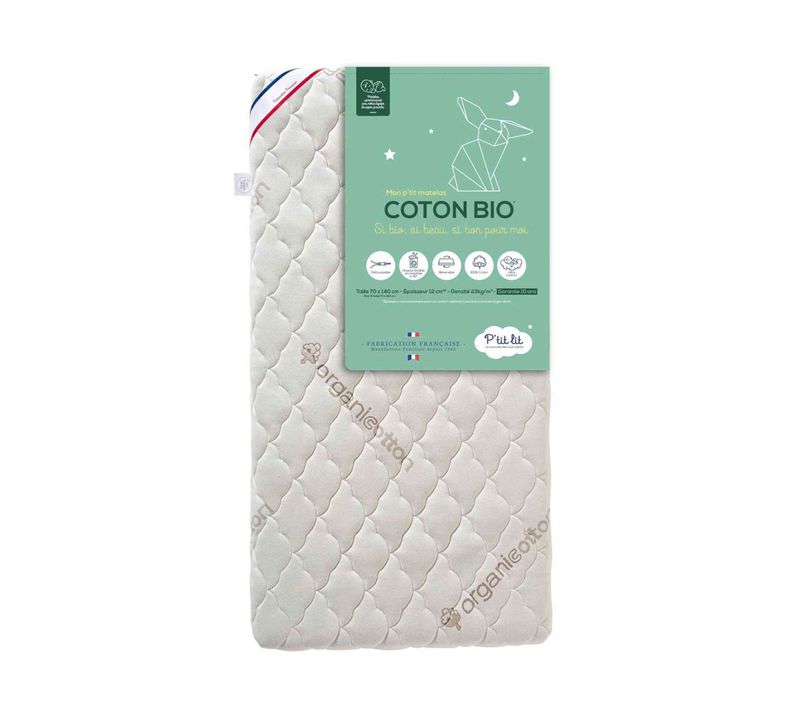 Matelas bébé Déhoussable Coton Bio, 12cm Soutien Ferme 70x140 - Enfant - Accueil Confortable