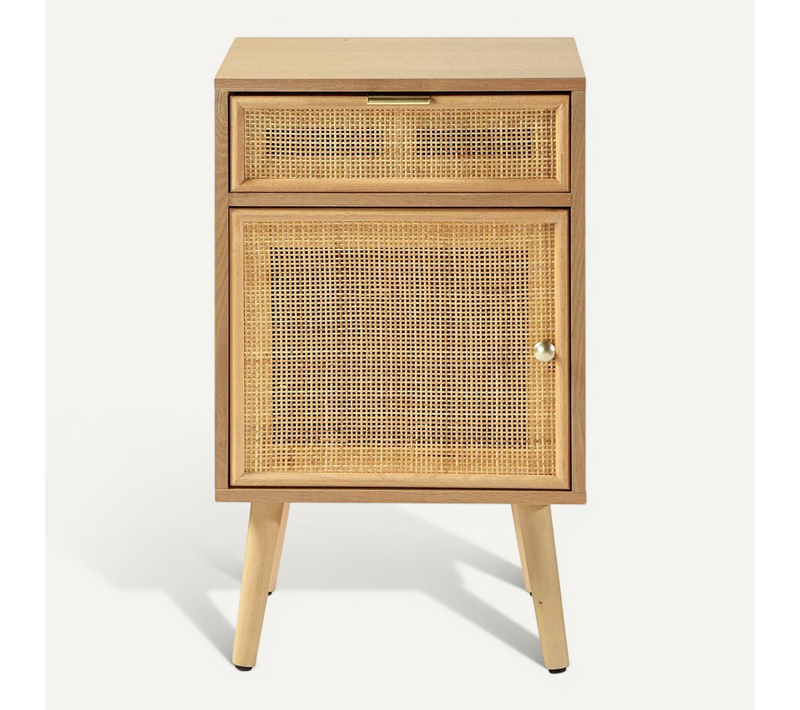 Table De Chevet Avec Cannage, Plaquée Frêne H71cm - Beige