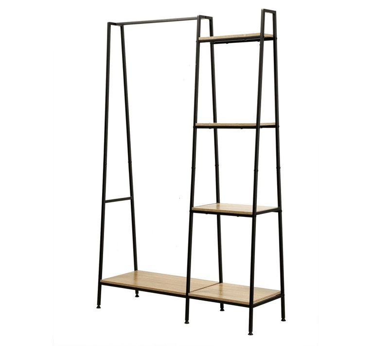 Penderie Industrielle 1 Tablette Basse Avec 4 Étagères - Effet Bois