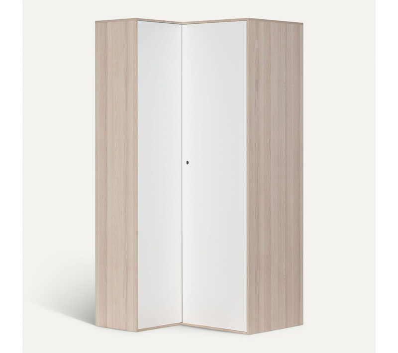 Armoire D'angle 6 étagères Et 2 Penderie - Décor Blanc Et Bois