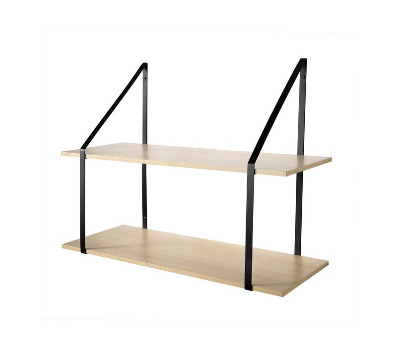 Etagère Murale à 2 Niveaux Effet Bois - L80 X H60 Cm