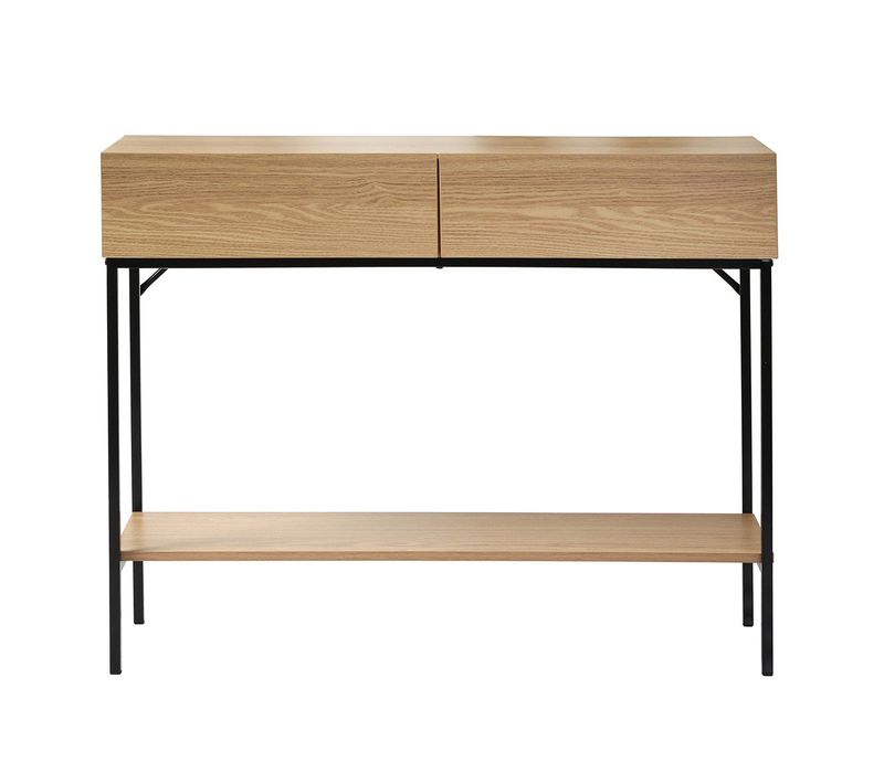 Console 2 Tiroirs 1 Tablette Effet Bois - L100 X H81 Cm
