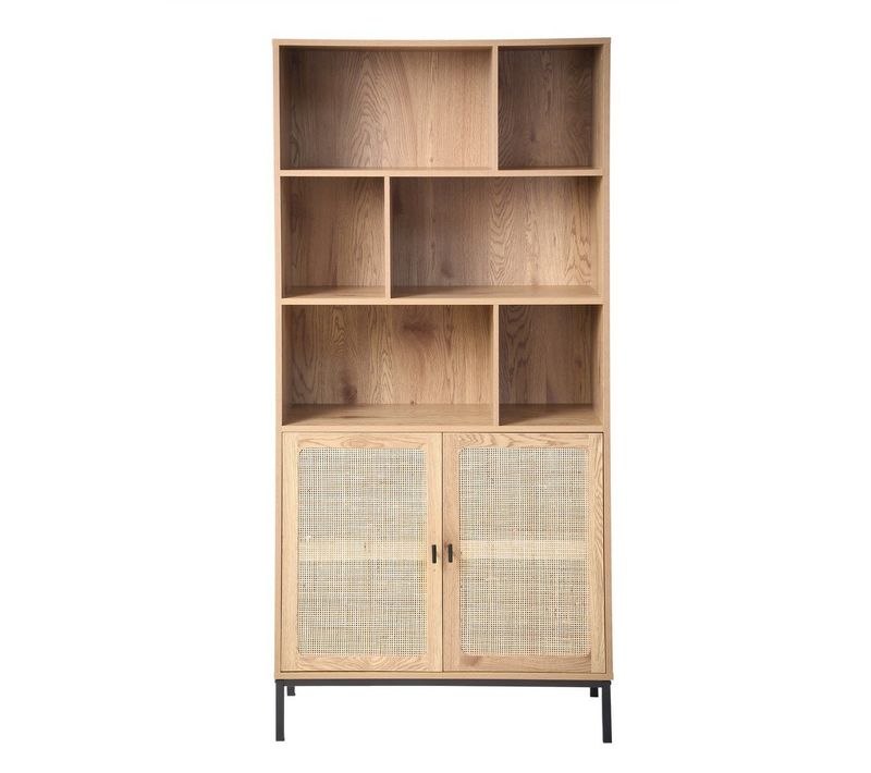 Bibliothèque Avec Rangement 2 Portes Effet Bois - L80 X H175 Cm