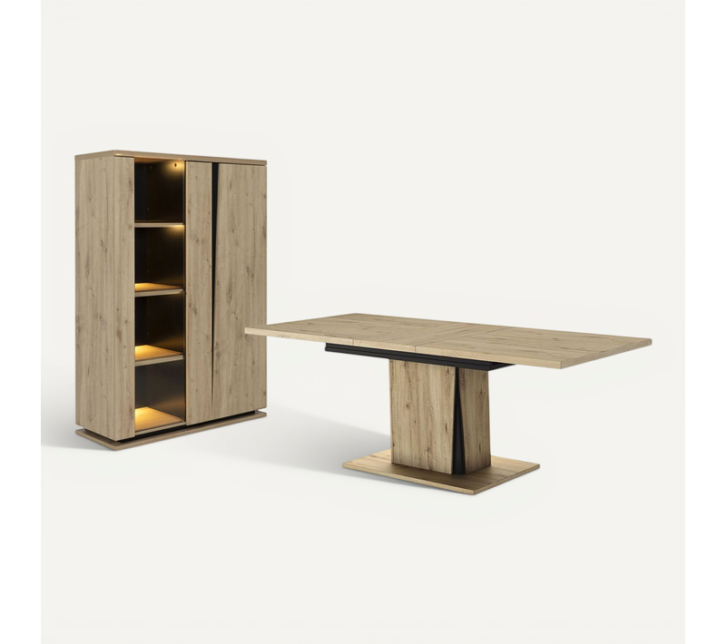 Ensemble Vaisselier + Table À Manger Extensible - Effet Bois Clair