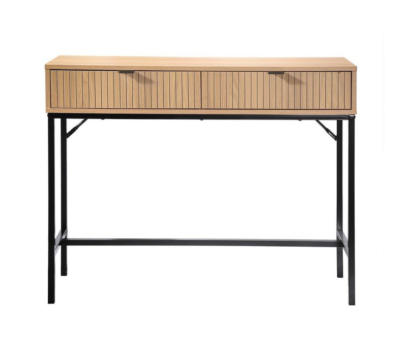 Console 2 Tiroirs Effet Bois Rainuré - L100 X H80 Cm