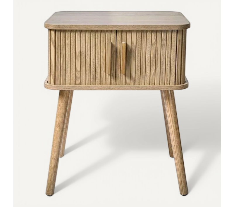 Table De Chevet Vintage Décor Bois 2 Portes Coulissantes - H58.5 Cm