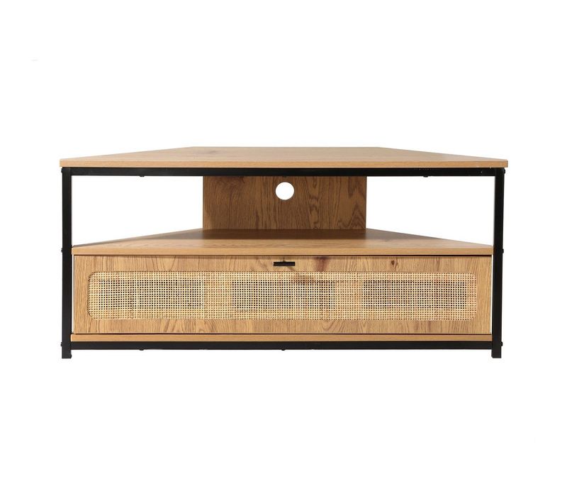 Meuble TV D'angle 1 Porte Avec Cannage Rotin L100cm