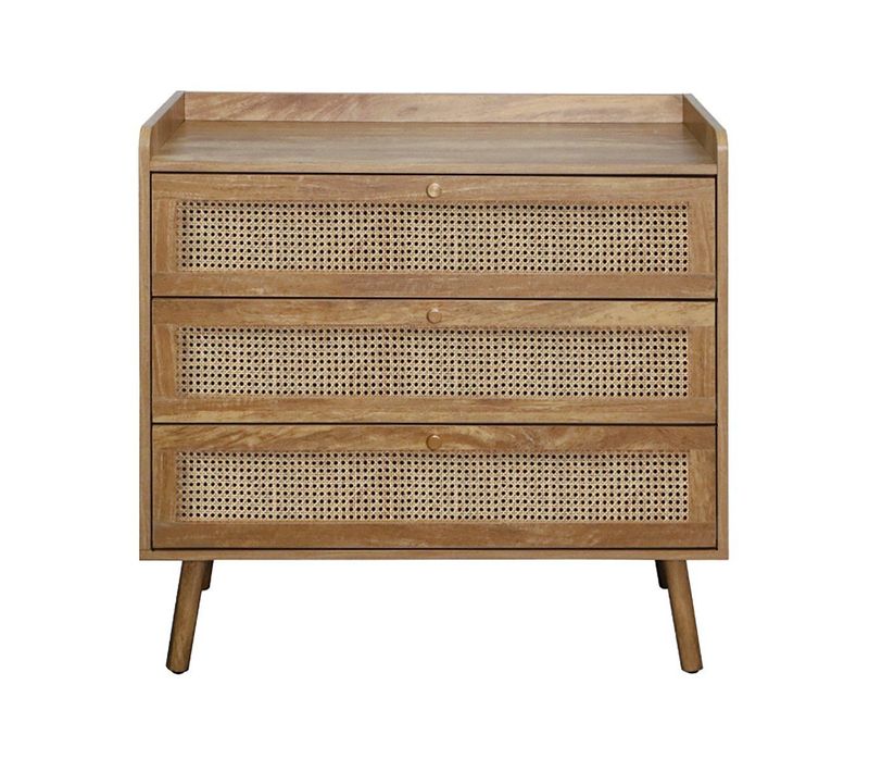 Commode 3 Tiroirs Avec Façades En Rotin Naturel Palmo