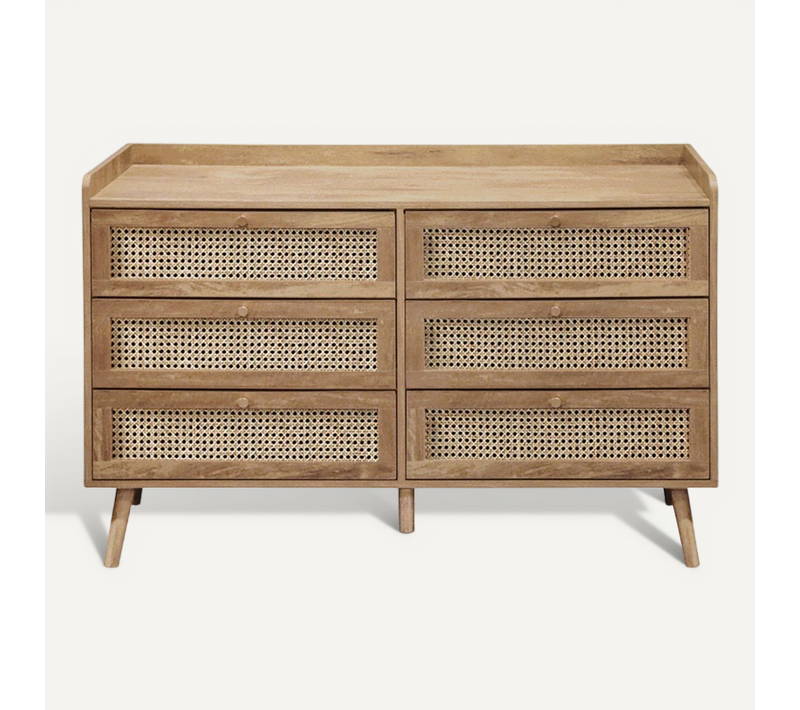 Commode 6 Tiroirs Avec Façades En Rotin Naturel L120 Cm