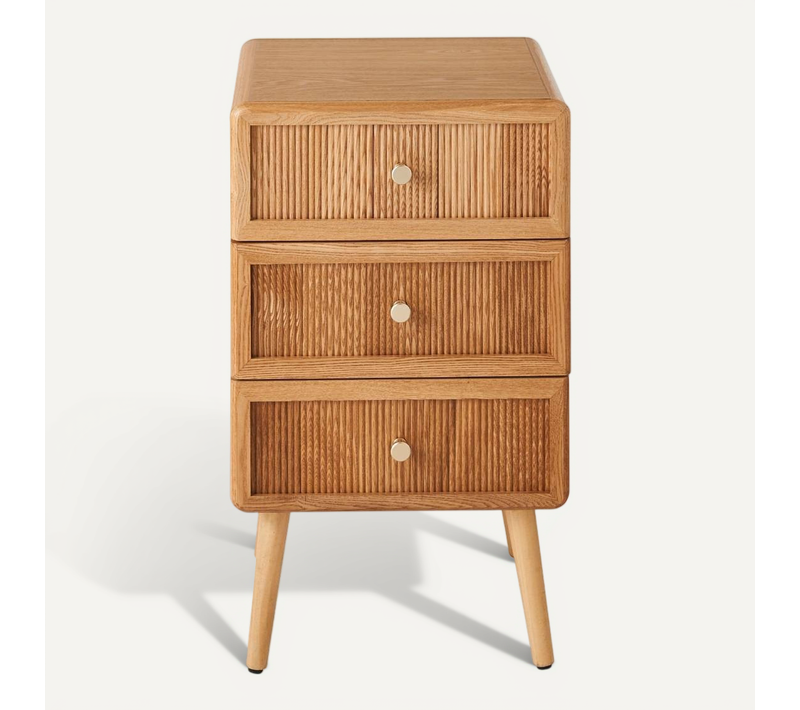 Chevet 3 Tiroirs Avec Façades Lamellées H71 Cm