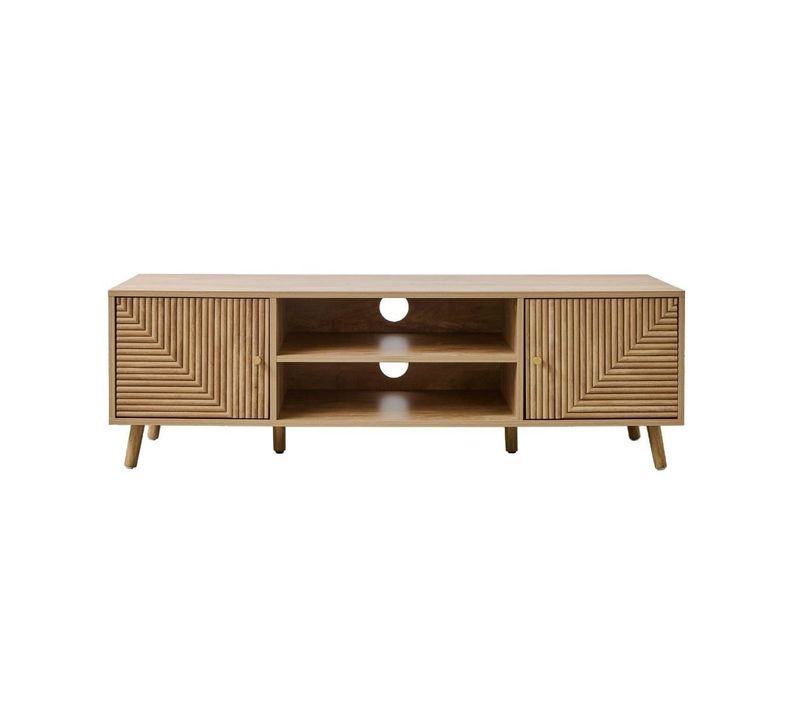 Meuble TV 2 Portes Avec Façades Effet Lames En L, L140 Cm