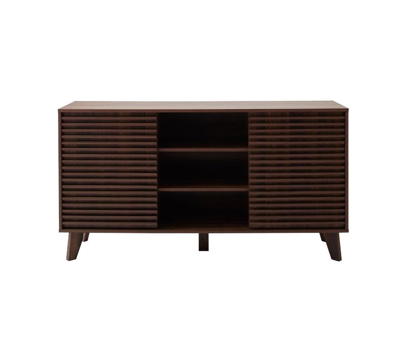 Buffet 2 Portes Coulissantes Façades Effet Bois Rainuré L140 Cm