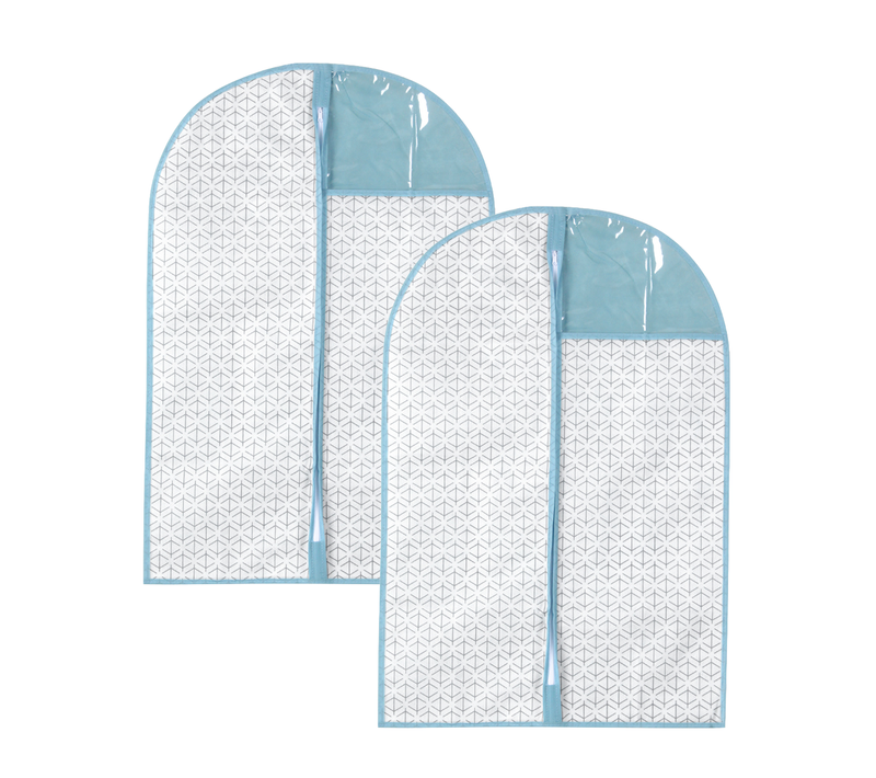 2 Housses En Tissu Impression Vagues Pour Vêtement H90 Cm - Blanc