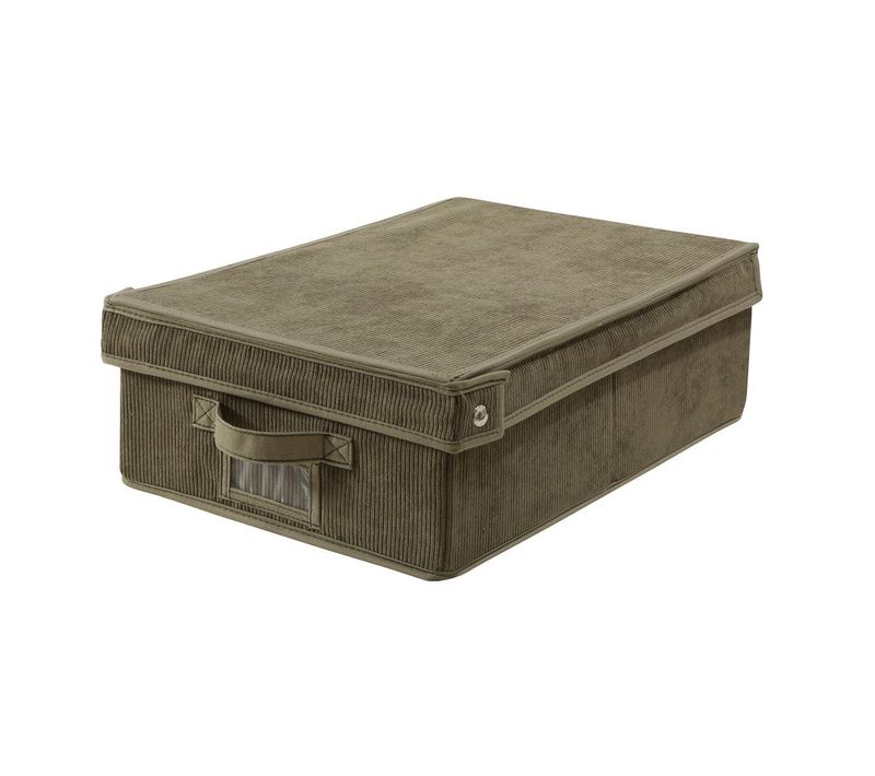 Boîte Rangement Avec Couvercle Tissu Velours Côtelé Kaki - L31,5 Cm