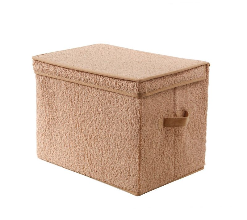 Boîte Rangement Haute Avec Couvercle Tissu Bouclette Beige - H30 Cm