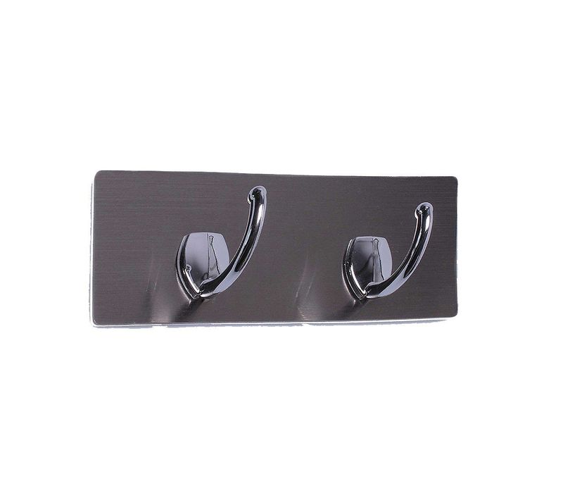 Plaquette Adhésive 2 Crochets Gris 22 X 7.5 Cm