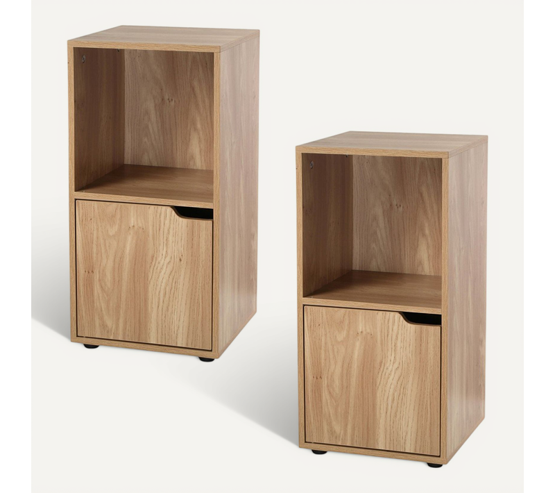 Tables De Chevet 2 Cases Décor Bois 1 Porte - Lot De 2 - Modu