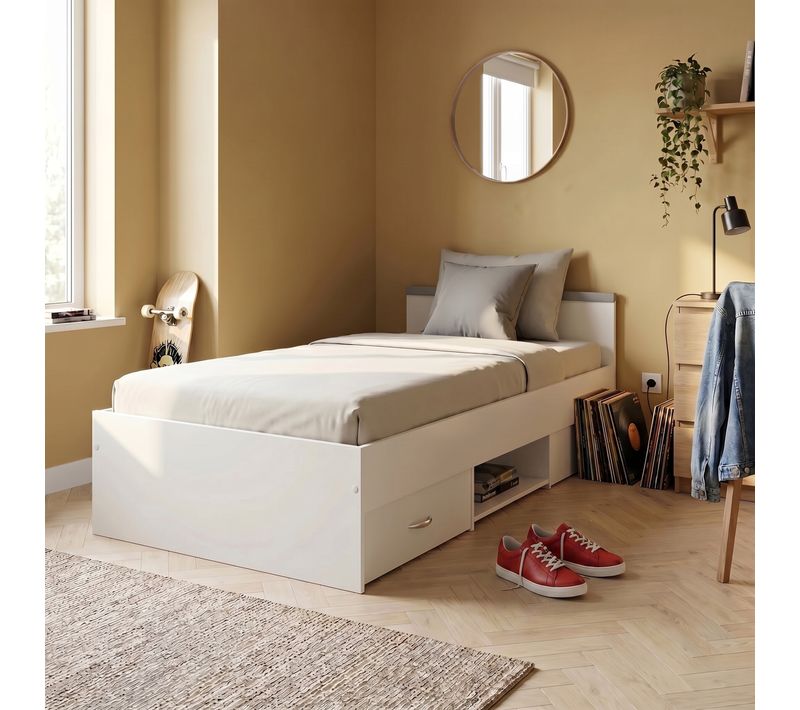 Lit 90x200 cm avec rangements NASHVILLE blanc