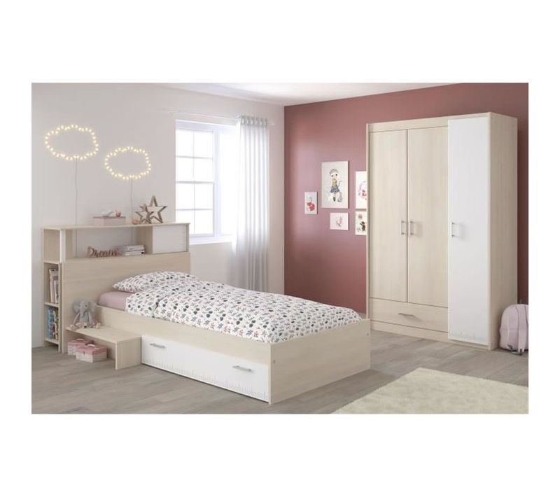 Charlemagne Ensemble Chambre Enfant 3 Pièces - Lit 90x190, Armoire 3 Portes