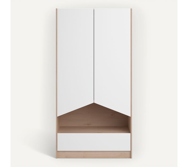 Armoire 2 portes 1 tiroir SHELTER Imitation chêne et blanc