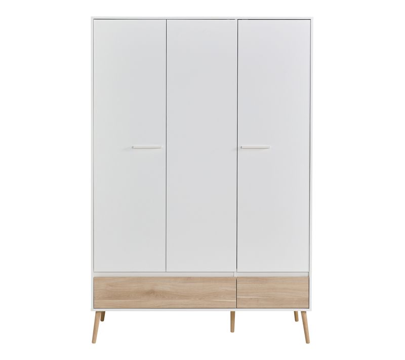 Armoire 3 portes 2 tiroirs L.135 cm ALBORG blanc et imitation chêne