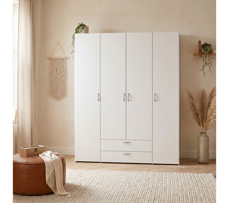 Armoire 4 portes 2 tiroirs L. 160 cm DAILY blanc