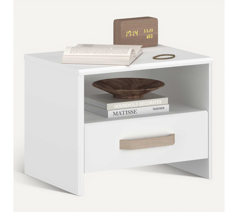 Table De Chevet Sueno Avec Tiroir De Rangement - Blanc/décor Chêne