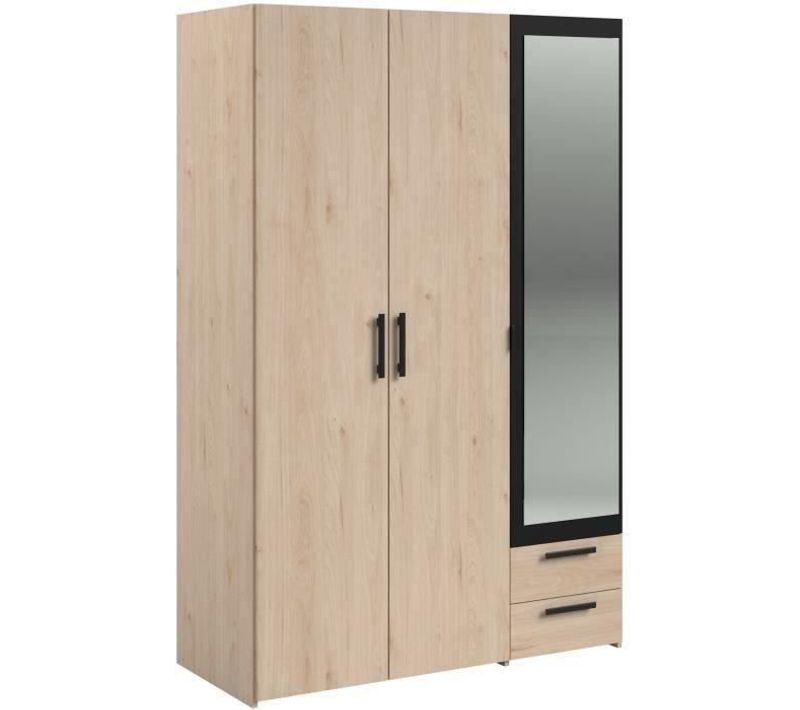 Armoire - Panneau De Particules - Décor Chene Et Noir - 3 Portes Droites - Essentiel - Chambre - 12