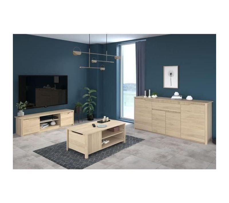 Ensemble Table Basse Avec Coffre + Meuble TV + Buffet - Panneau De Particules - Décor Chêne - Betty