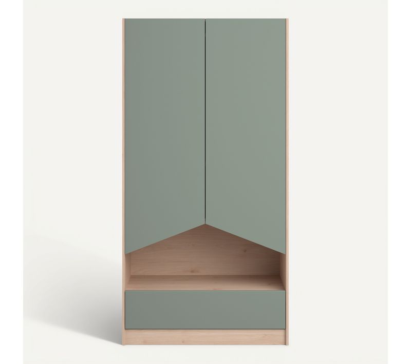 Armoire 2 portes et 1 tiroir SHELTER Imitation chêne et vert