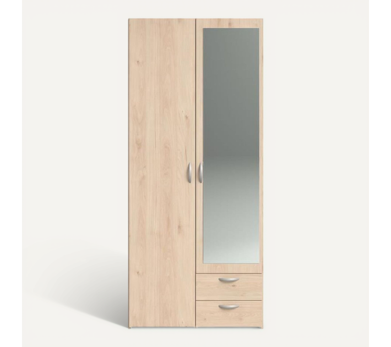 Armoire De Chambre - Varia -2 Portes Dont 1 Avec Miroir - 2 Tiroirs - 81 X 51 X 185 Cm