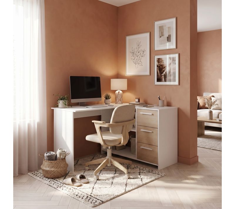 Bureau d'angle INFINITY imitation chêne et blanc