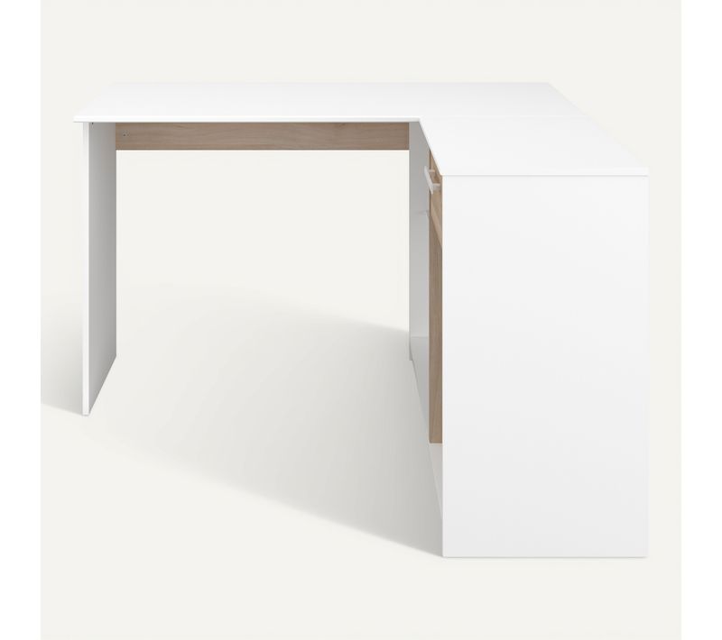 Bureau d'angle 1 tiroir MILO blanc et imitation chêne