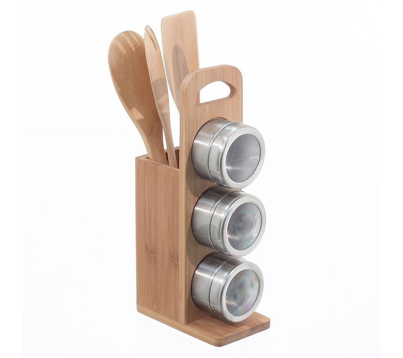 Porte-ustensiles + 3 Ustensiles + 3 Pots à Épices Aimantés