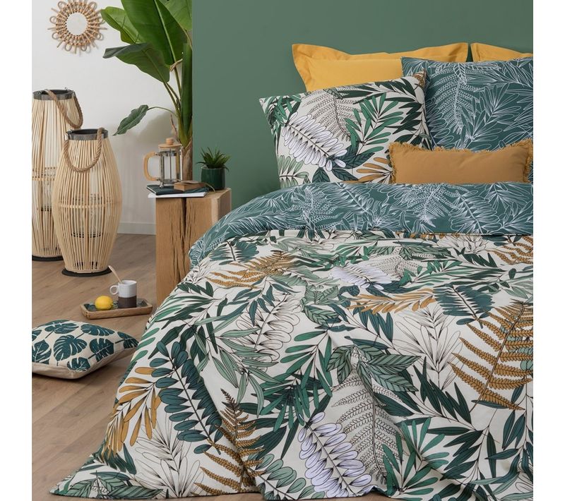 Housse De Couette 240x260 Tropik + 2 Taies 100% Coton 57 Fils
