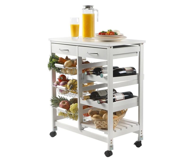 Desserte 2 Tiroirs 3 Paniers Métal Blanc