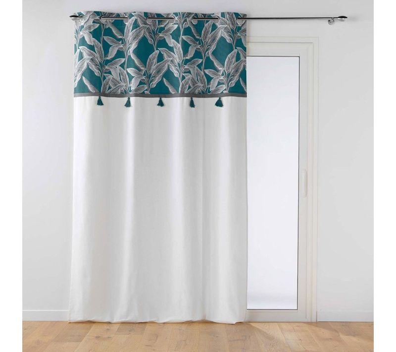 Rideau à Oeillets 140x240 Uni Top Pompon Isibelle Bleu Coton