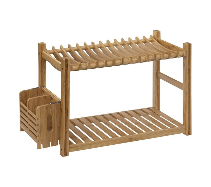 Égouttoir à Vaisselle 2 Niveaux Avec Pot Couverts Bambou