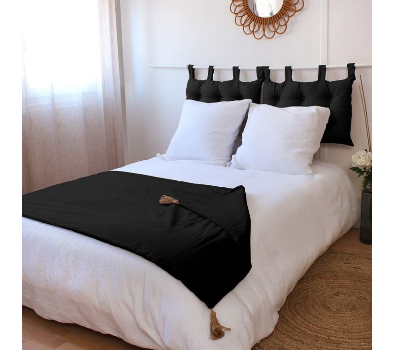 Édredon Panama 90x190 Cm Pompons Jute Noir