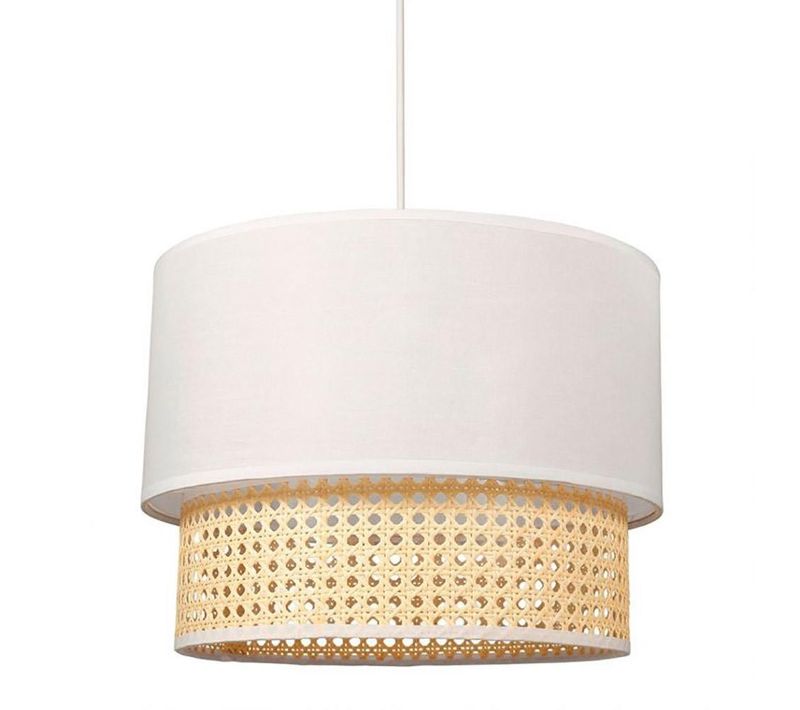 Suspension Gigogne Ronde Cannage Tissu Blanc D35