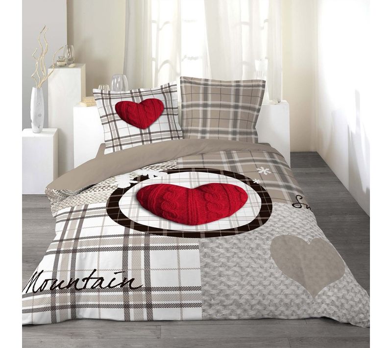 Housse De Couette 240x220 Love Mountain + 2 Taies Coton 42 Fils