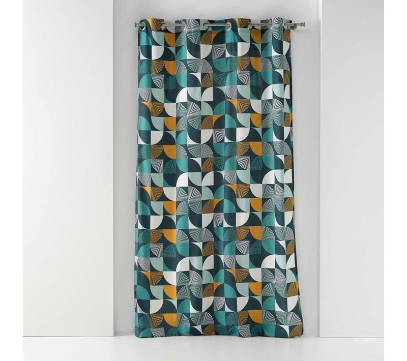 Rideau à Oeillets 140x240 Rythmo Bleu Coton
