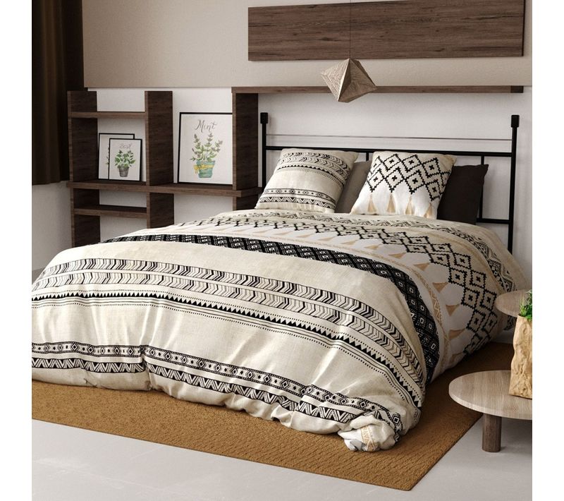 Housse De Couette 240x220 Bohème + 2 Taies Coton 57 Fils