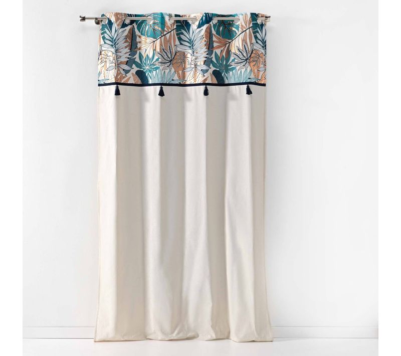 Rideau à Oeillets 140x240 Uni Top Métallisé Pompons Alianor Naturel Coton