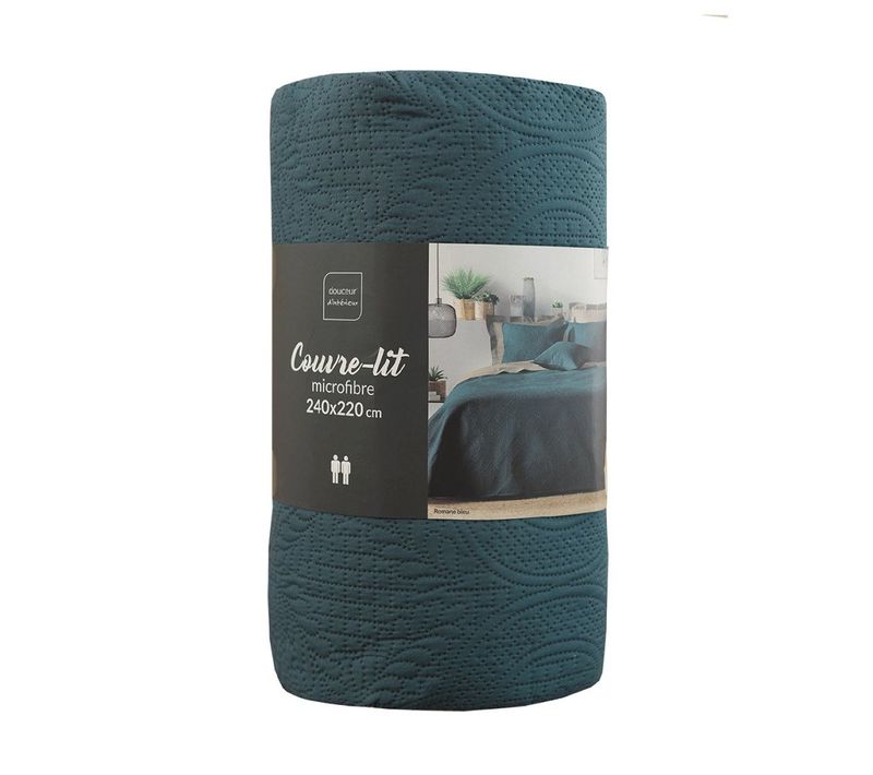Couvre-lit 2 Personnes Matelassé 220x240 Microfibre Unie Romane Bleu